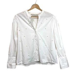 ZARA Button Up Blouse Sequin Bead Cluster Detail L